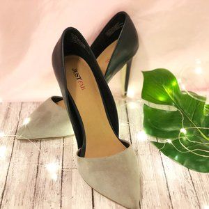 JustFab Black and Grey Pointed Toe Heels Sz. 10